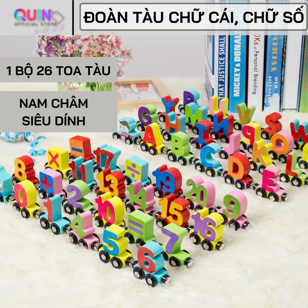 Bộ đoàn tàu chữ cái và chữ số nam châm, bộ 27 toa tàu,đồ chơi giáo dục cho trẻ rèn luyện trí thông minh