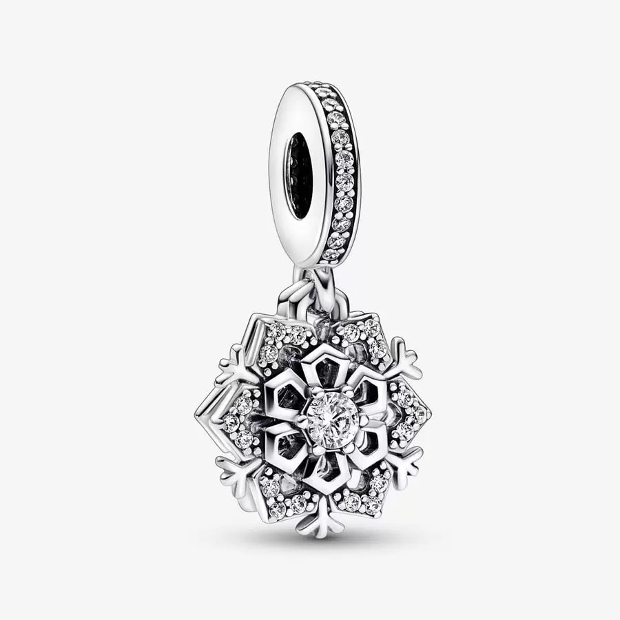 Mạ Bạc Lấp Lánh Bông Tuyết Đôi Tòn Quyến Rũ Phù Hợp Với Pandora Vòng Tay DIY Trang Sức