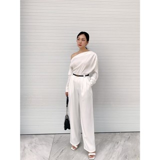 AMY TROUSERS - Quần suông cạp cao 2 ly hack dáng (trắng)