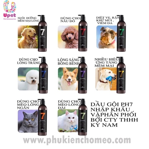 Sữa tắm cho Chó - Mèo - Thương hiệu PH7 Shampoo (Mèo Lông Dài - Lông Nâu Đỏ - Hiệu Ứng - Mềm mại/Mượt Lông - Khử Mùi)
