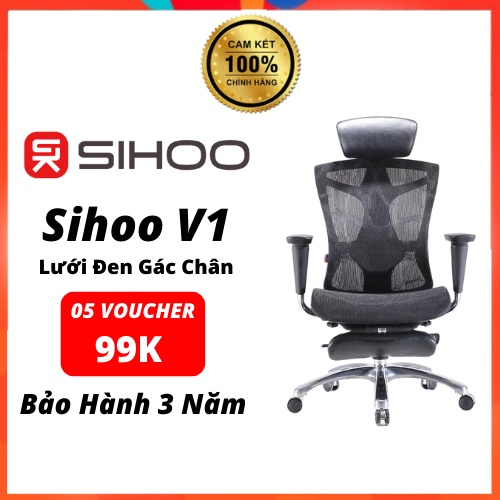 Ghế Công Thái Học Văn Phòng SIHOO V1, Ghế Làm Việc Nâng Đỡ Cột Sống, Giảm Đau Vai Gáy Nhập Khẩu