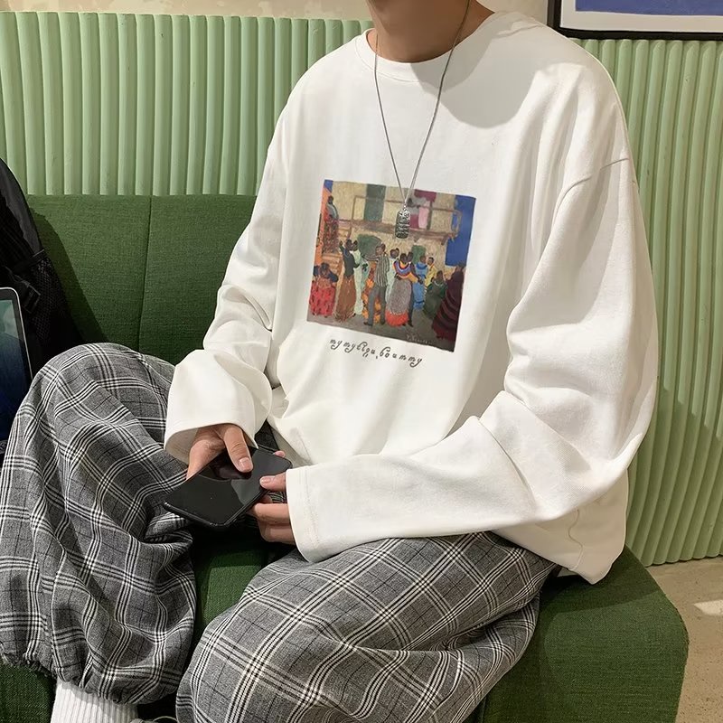 Áo Thun Tay Dài Dáng Rộng In Họa Tiết Hoạt Hình Phong Cách Hip Hop Hàn Quốc Thời Trang Cho Nam Và Nữ