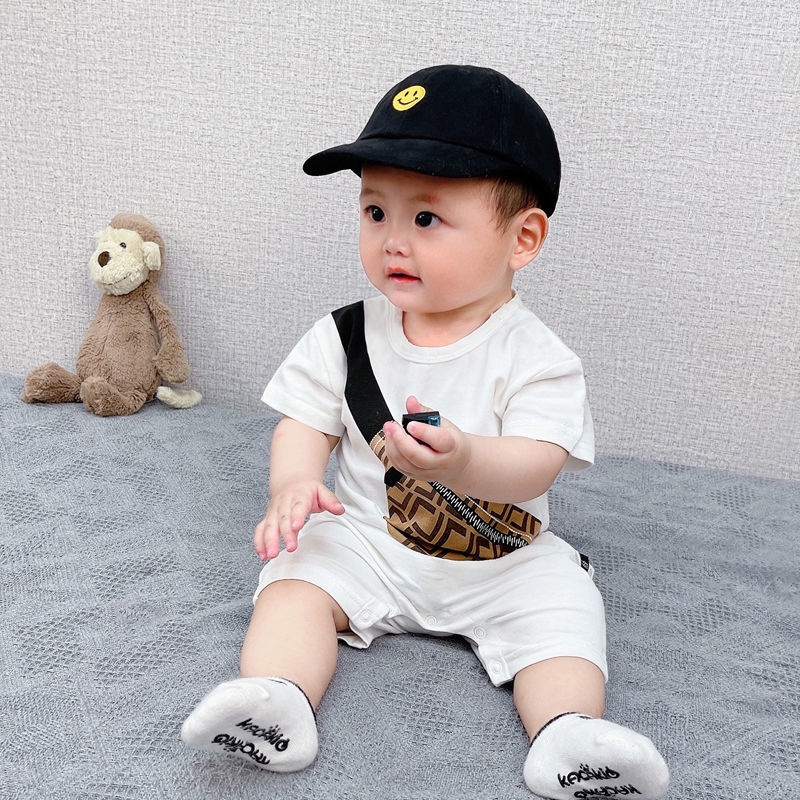 Áo liền quần vải cotton in hình hoạt hình thiết kế ngắn tay dành cho bé