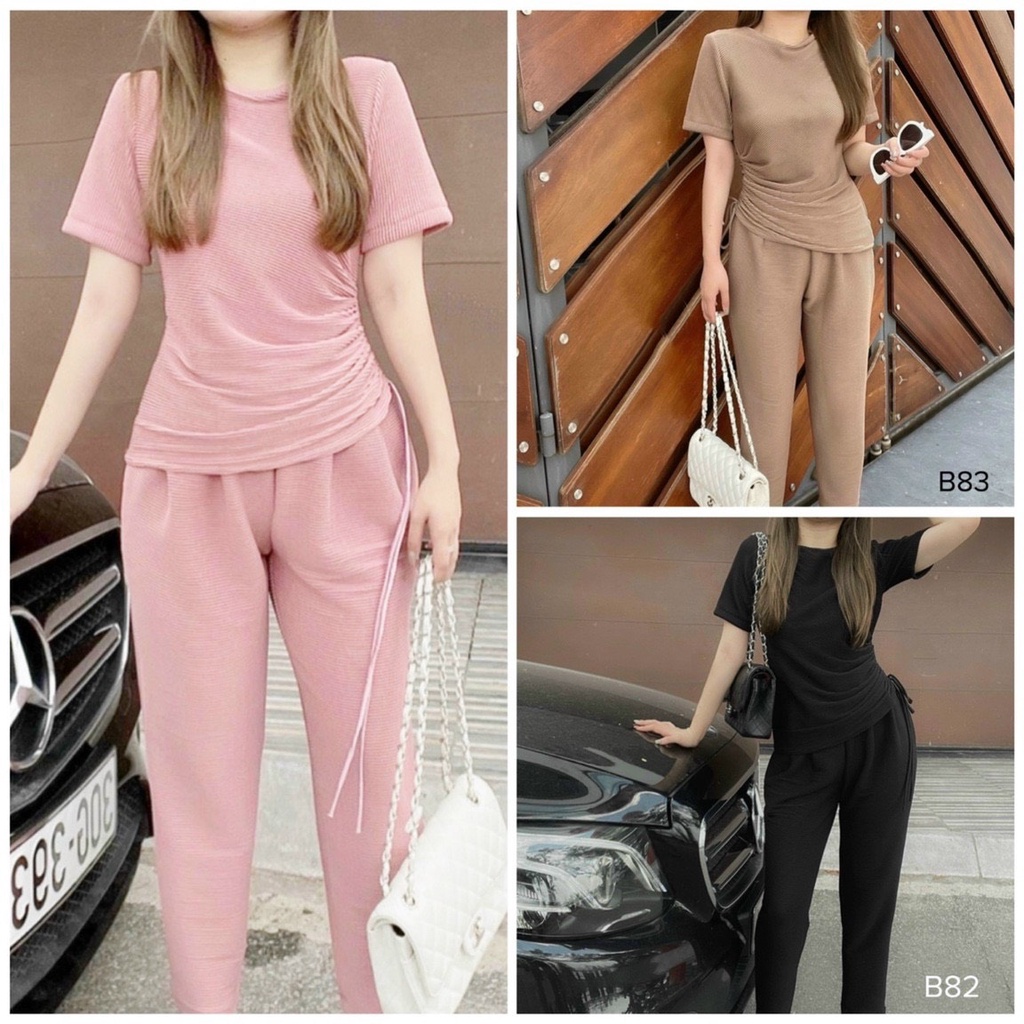 Set quần áo nữ xoắn eo chất liệu len tăm đủ màu đủ size