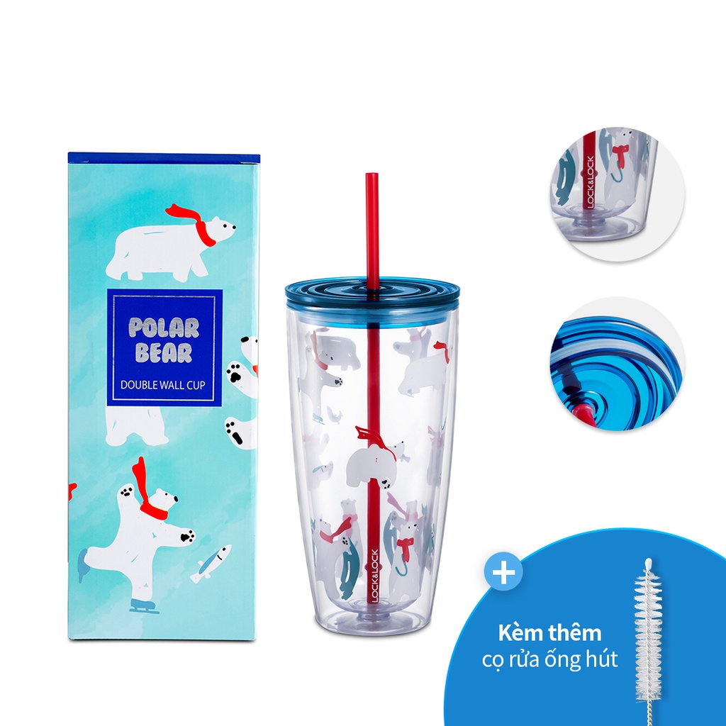 Ly nhựa 2 lớp LocknLock có ống hút 750ml Doublewall Coldcup cách nhiệt tốt HAP507 - màu xanh -  K-MALL