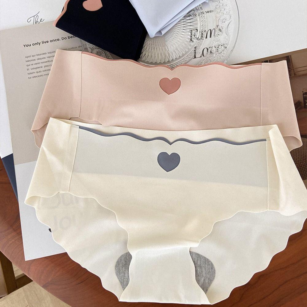 Quần Lót Cotton Màu Trơn In Họa Tiết Trái Tim Thoải Mái Dành Cho Nữ