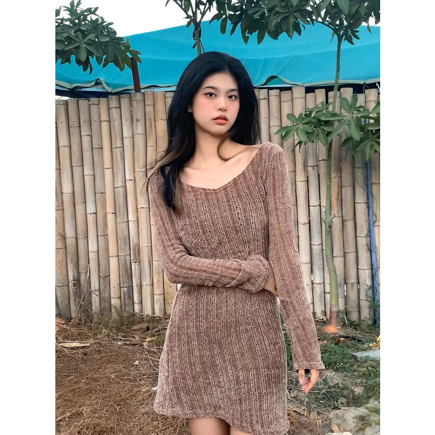 Đầm Nữ Dài Tay Lệch Vai Thời Trang Quyến Rũ