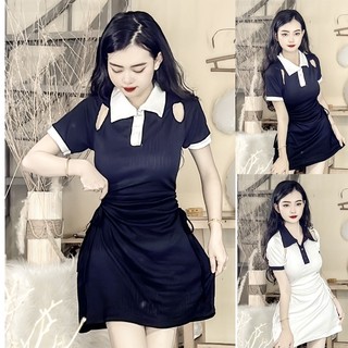Đầm cổ bẻ rút dây eo