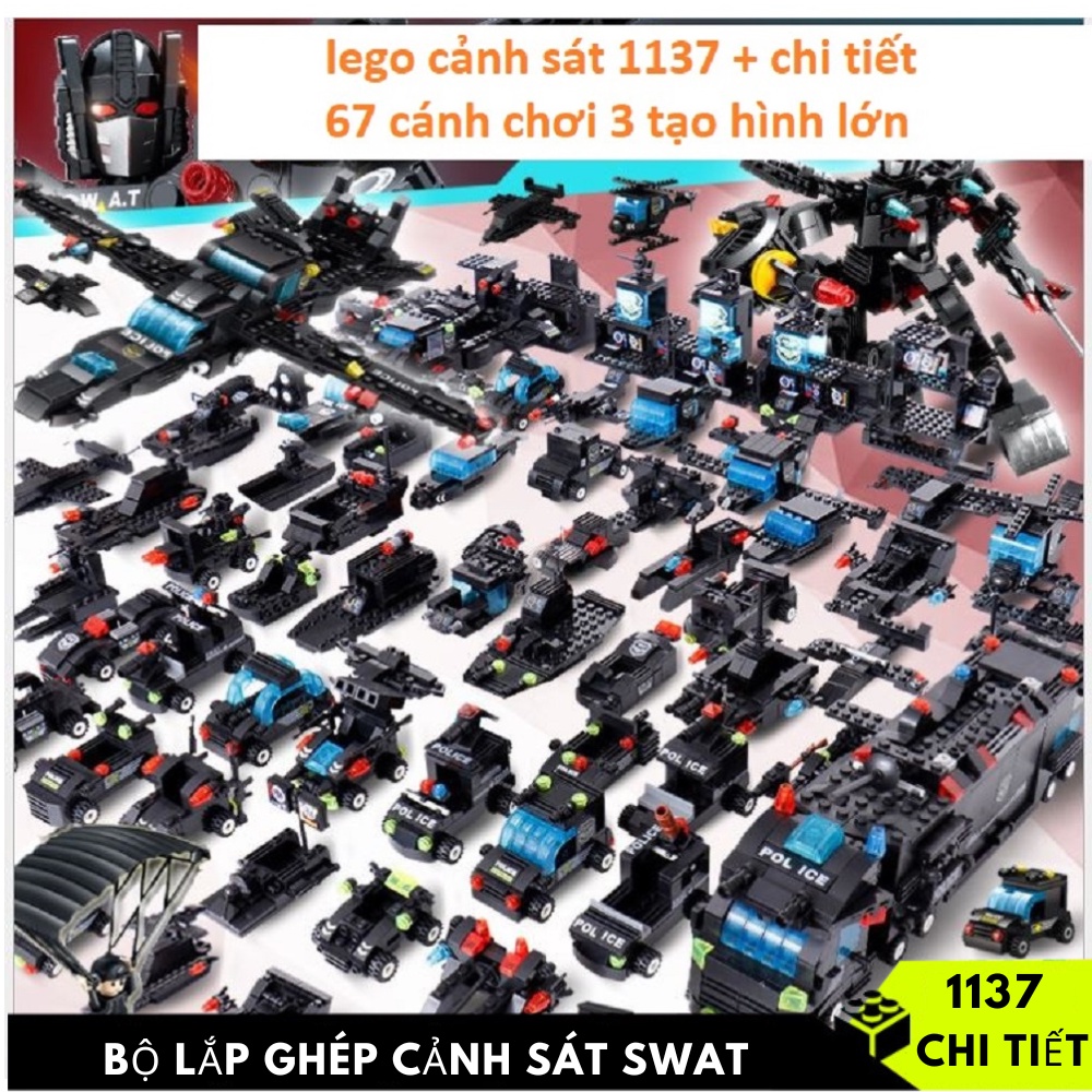 BỘ ĐỒ CHƠI XẾP HÌNH LEGO CẢNH SÁT,Lắp Ghép OTO, ROBOT, Lắp Ráp Xe Swat