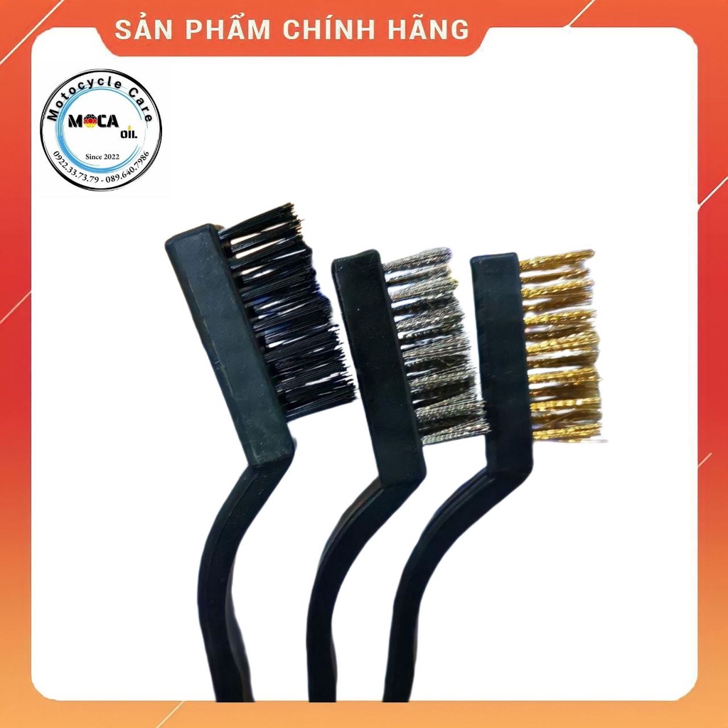 Bộ 3 Bàn Chải Thép Đồng Nhựa Chà Rửa Lốc Máy Xe Máy và Xe Oto, Chà Bếp Ga,...nhỏ gọn tiện dụng