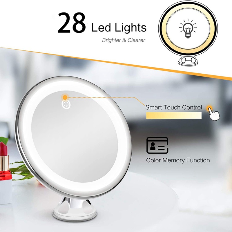 Gương Trang Điểm Phóng Đại 10X 3 2 Đèn LED Màu Sắc Tươi Sáng 28