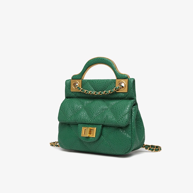 Túi xách đeo chéo IELGY phối dây xích hình thoi màu xanh lá phong cách Hàn Quốc cho nữ