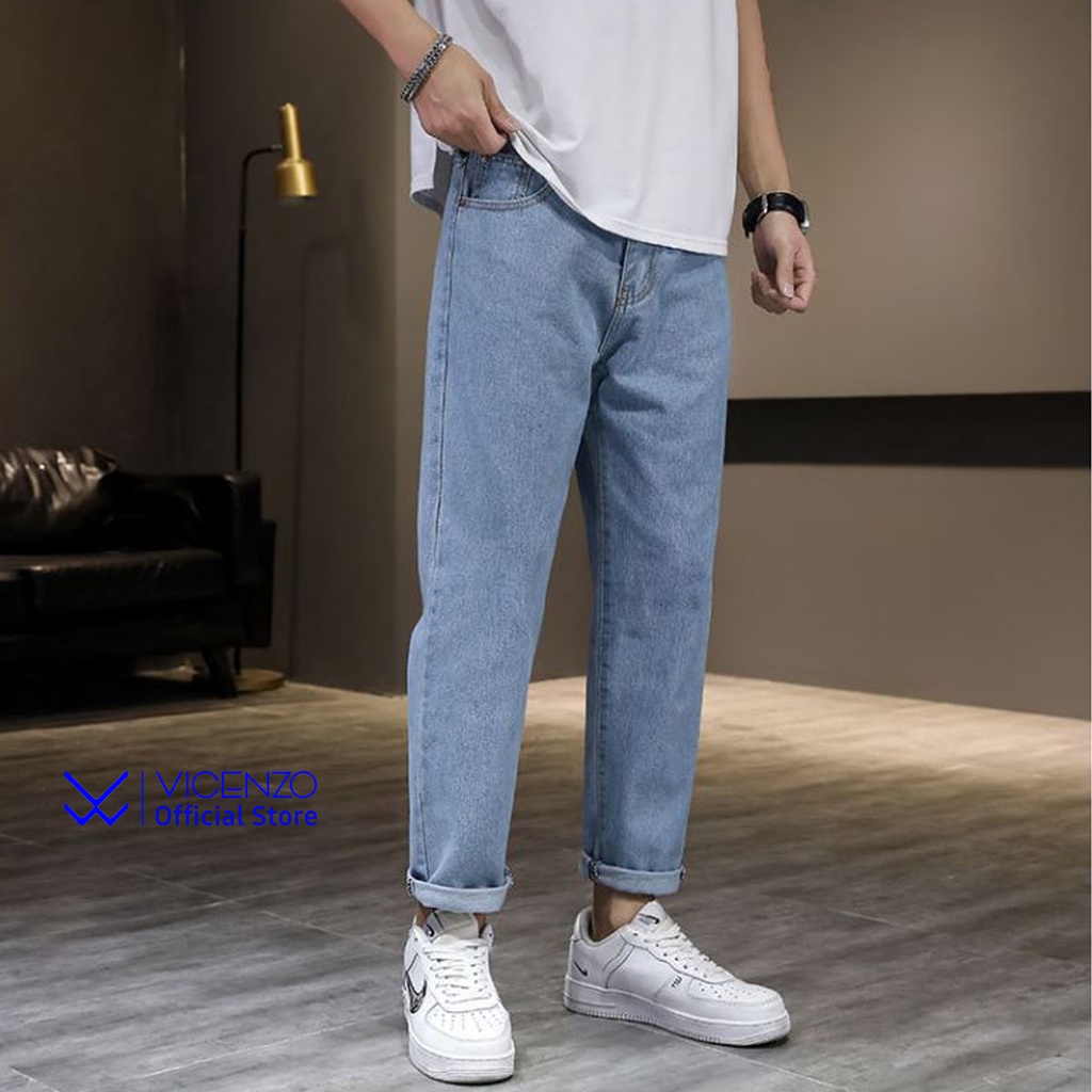 Quần Jean Baggy Nam VICENZO Ống Rộng Đen Xanh Phong Cách Unisex Trẻ Trung, Quần Baggy Bò Jeans Nam Ống Rộng Thoải Mái | BigBuy360 - bigbuy360.vn