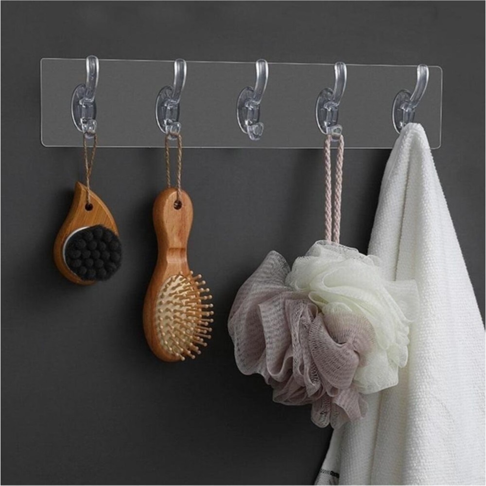 Thanh Treo Dán Tường 6 Móc Liền Mạch Trong Suốt Siêu Dính