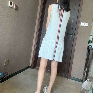 Korean Thom Browne dress women's 2022 summer new college style POLO collar sleeveless waist-cut striped stitching pleated dress