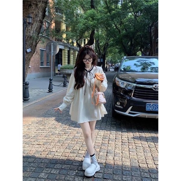 Đầm baby doll màu be phong cách Hàn Quốc