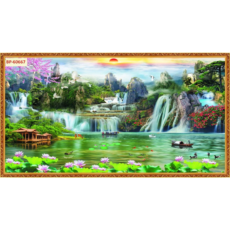 Tranh Sơn Thủy 3D Nhiều Kích Thước Lựa Chọn, không giới hạn kích thước