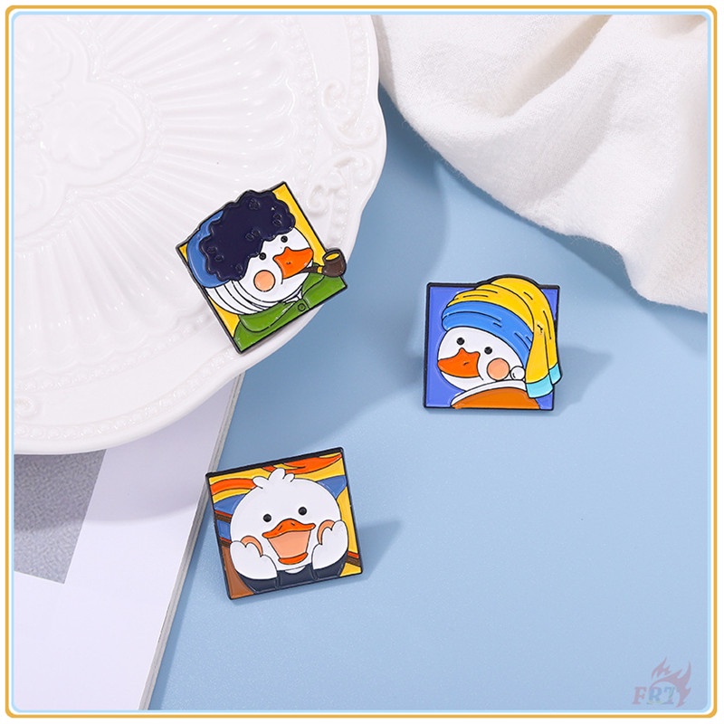 ★ Ghim Cài Áo Hình Vịt Nghệ Thuật Vui Nhộn ★ 1 Huy Hiệu Gài Áo Hình Tranh Van Gogh