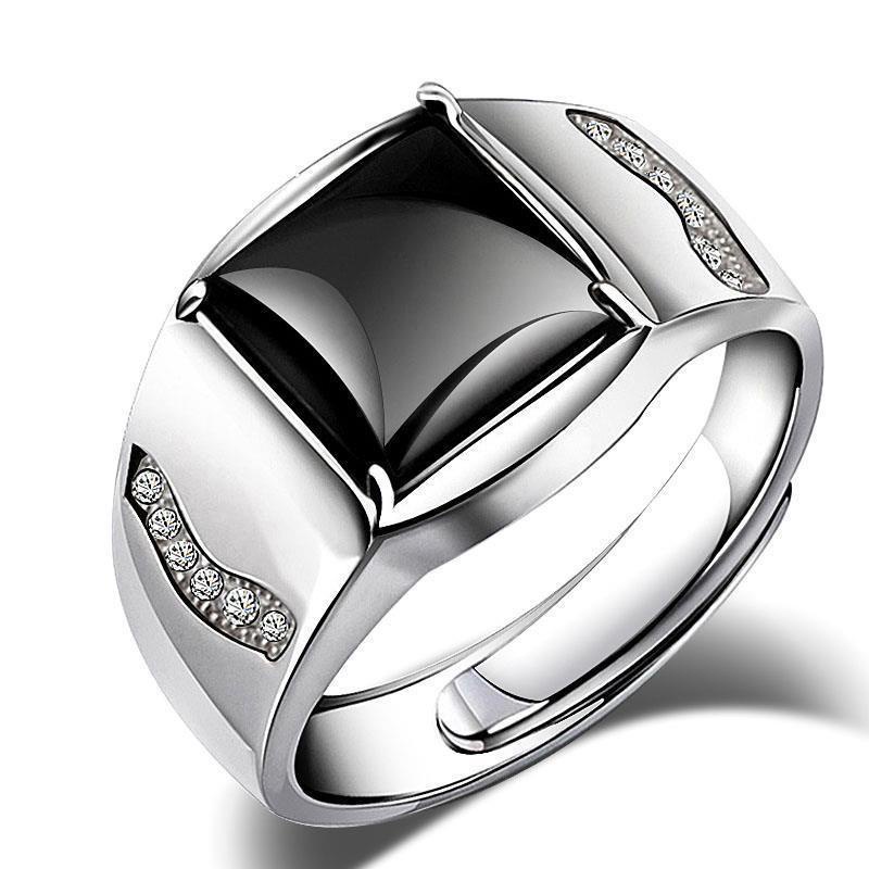 Nhẫn Đá Mã Não Onyx Màu Đen Đơn Giản Sang Trọng Có Thể Điều Chỉnh Cho Nam