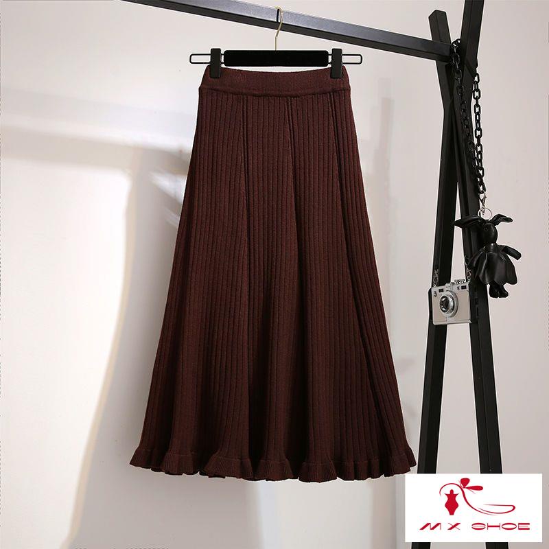 Chân Váy Len Dáng Chữ a Lưng Cao Phối Bèo Phong Cách Hàn Quốc Thời Trang Thu Đông 2022 Mới