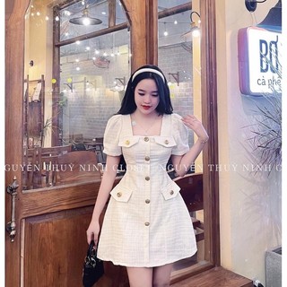 VÁY DẠ CÚC ĐỒNG TÚI NẮP CỔ VUÔNG TAY BỒNG HÀNG CAO CẤP