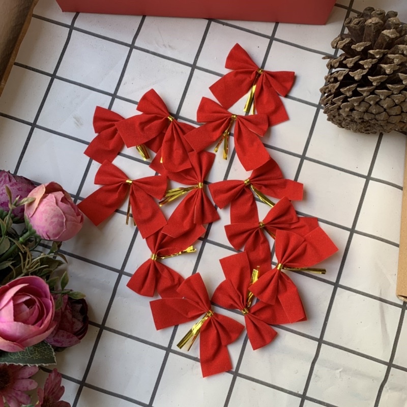Set 12 nơ đỏ trang trí cây thông noel, trang trí giáng sinh ,trang trí nhiều dịp theo nhu cầu của mỗi người