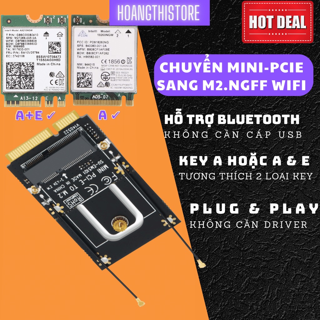 Thẻ chuyển M2 NGFF WIFI sang MINI PCIe hỗ trợ Bluetooth Full. Bộ Adapter dùng cho Mini PC ITX Laptop Mini PCI-E m2 NGFF