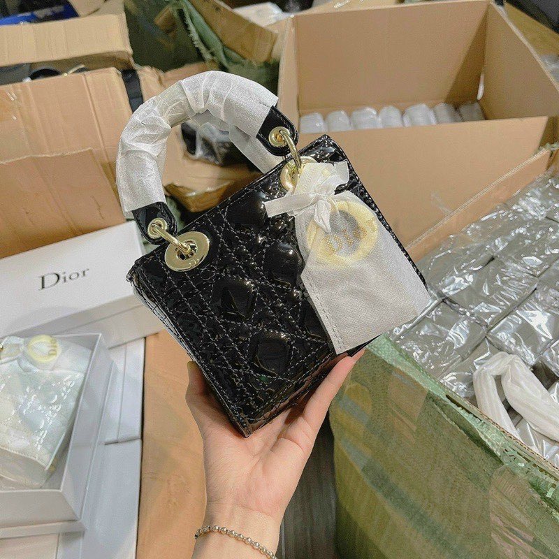 Túi Dio lady size 18 Da Bóng  Full Hộp Sang Chảnh