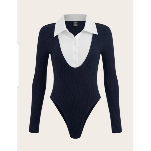 Áo sơmi phối len body suit