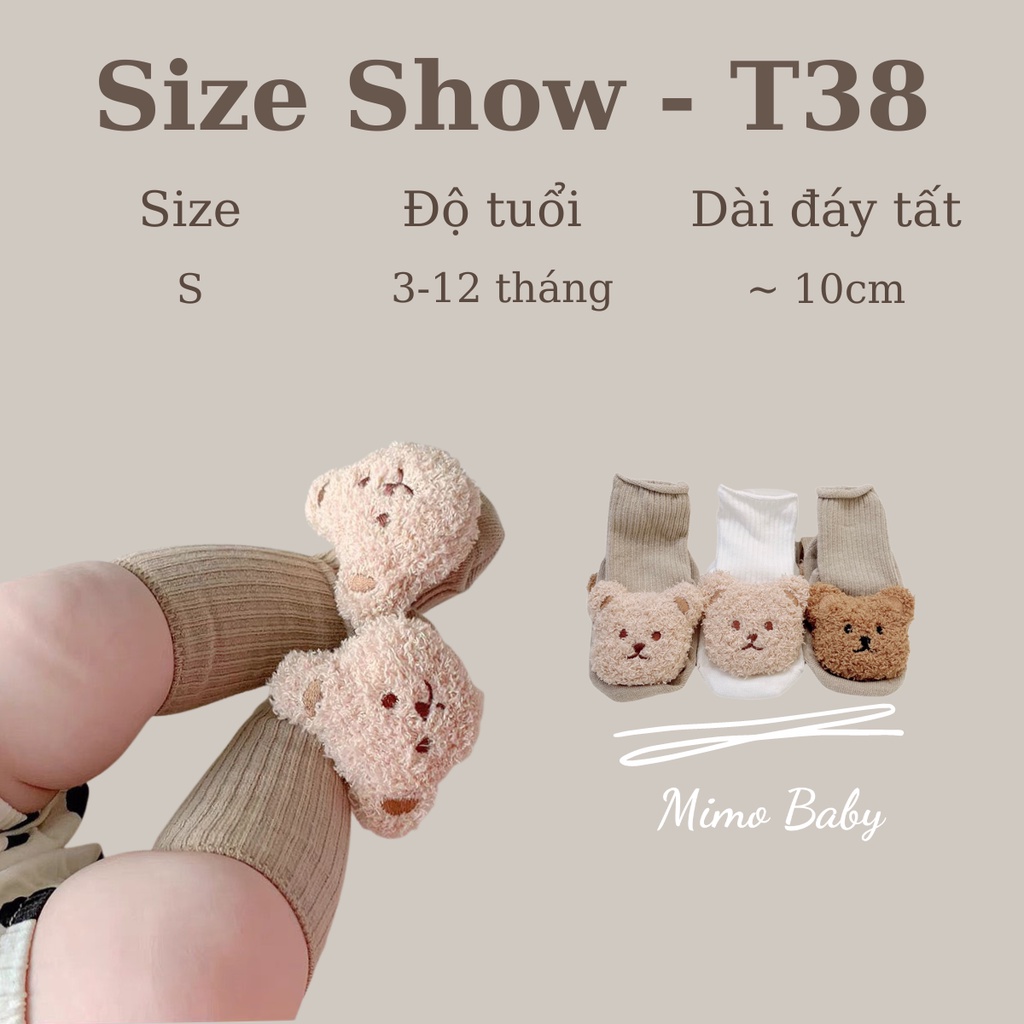 Tất vớ cao cổ đính gấu bông xù phong cách hàn quốc cho bé T38 Mimo Baby
