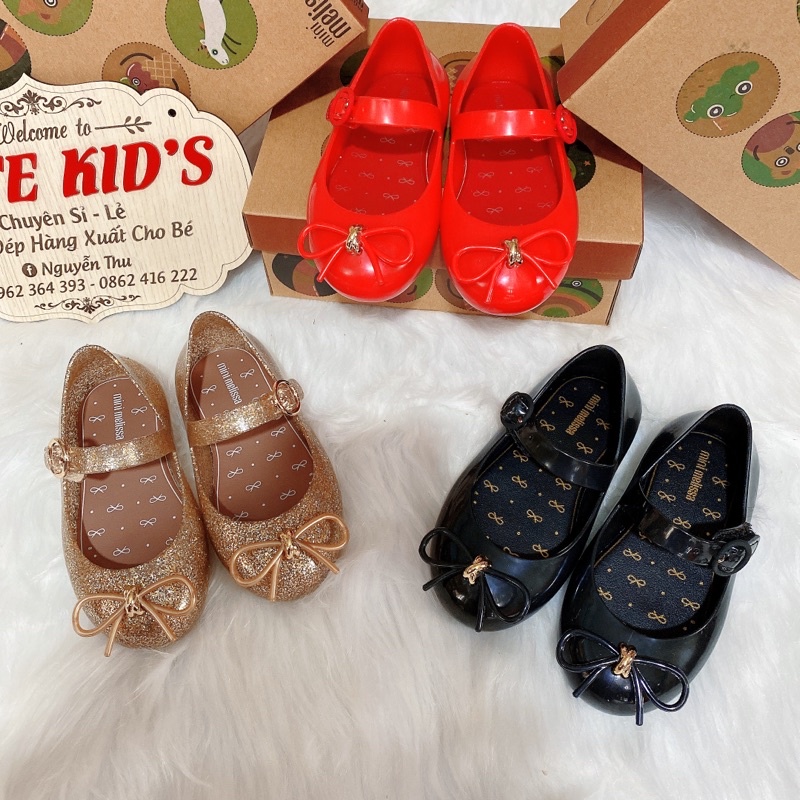 Giầy bệt nơ mảnh nhựa mềm thơm melisa cho bé gái từ 2-7 tuổi siêu xinh