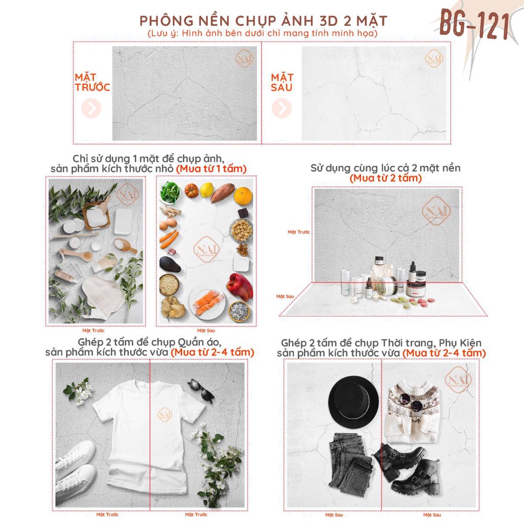 Nền Xi Măng Chụp Ảnh Sản Phẩm (Nền 3D 2 Mặt) – BG-121