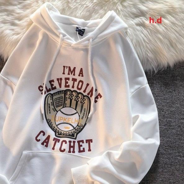 Áo hoodie CATCHET MŨ 2 LỚP Chất liệu nỉ bôngform thụng nam nữ kiểu dáng unisexcó túi bụng và dây rút mũ mùa đông