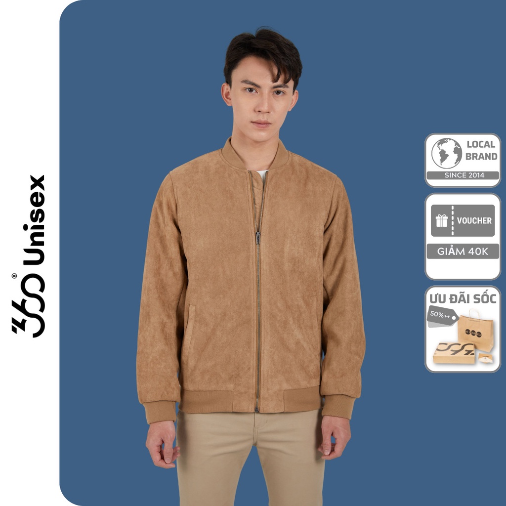 Áo Khoác Bomber Nam Nữ Unisex Form Rộng Vải Da Lộn Chính Hãng 360 Boutique Adltk302 - Màu (XANH RÊU/ ĐEN/ NÂU)