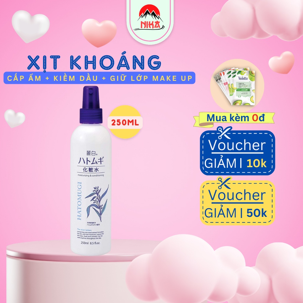 Xịt khoáng phun sương dưỡng ẩm và làm sáng da Hatomugi Nhật Bản (250ml) - Xịt khoáng lành tính, cấp ẩm tức thì cho da