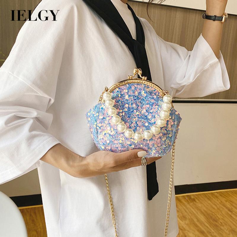 Ielgy Túi Đeo Chéo mini Hình Vỏ Sò Đính Kim Sa Siêu Lấp Lánh Cho Nữ
