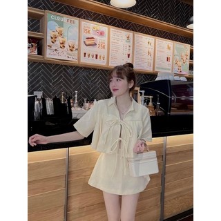 Set nude áo xếp li cột nơ + cv