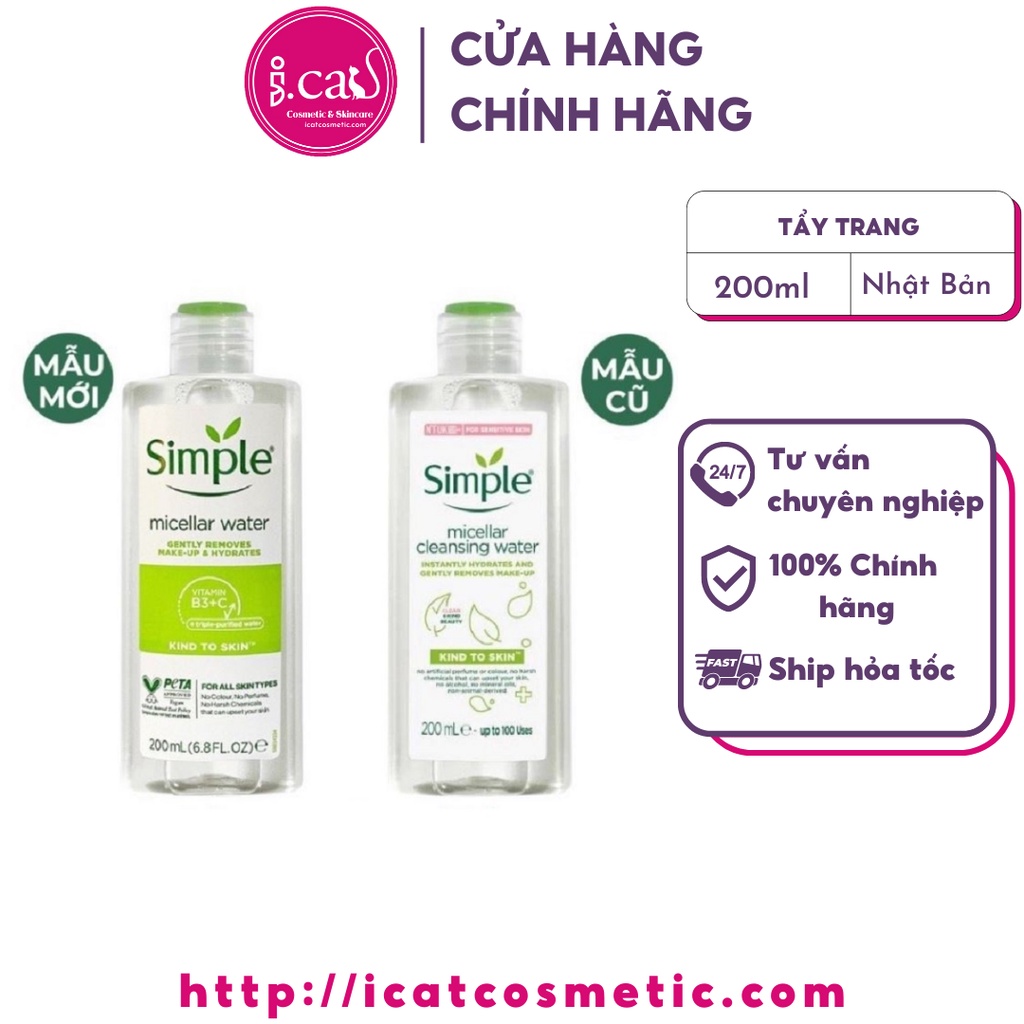 Nước tẩy trang Simple Micellar Cleansing Water 200ml làm sạch trang điểm vượt trội