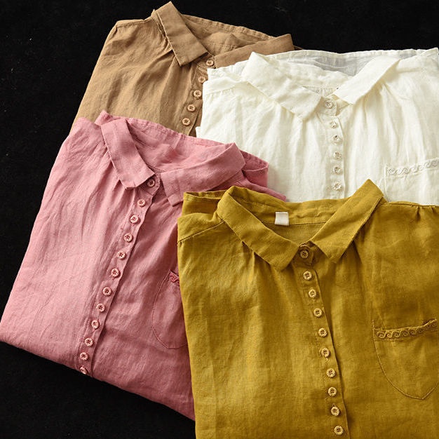 Áo Sơ Mi Cotton Lanh Tay Dài Dáng Rộng Thêu Họa Tiết Cổ Điển Thời Trang Mùa Xuân Mới Cho Nữ