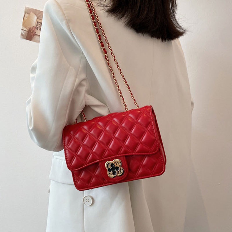 Ielgy Túi Xách Đeo Chéo Dây Xích Hình Thoi Bốn Lá Phong Cách Hàn Quốc Cho Nữ