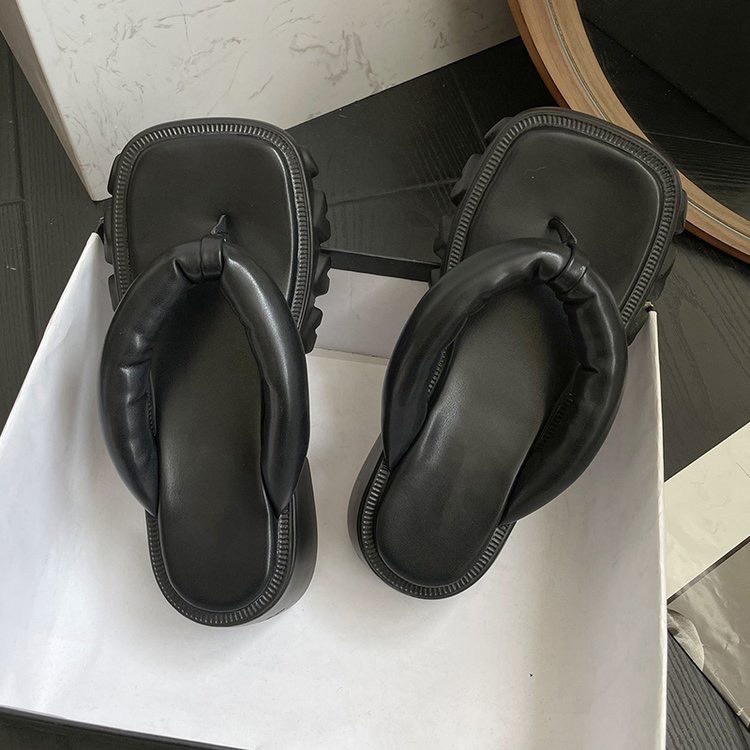 Dép xỏ ngón nữ mũi vuông đế dày cao 3-5cm da mềm phong cách Nhật Bản - Génial Shoes