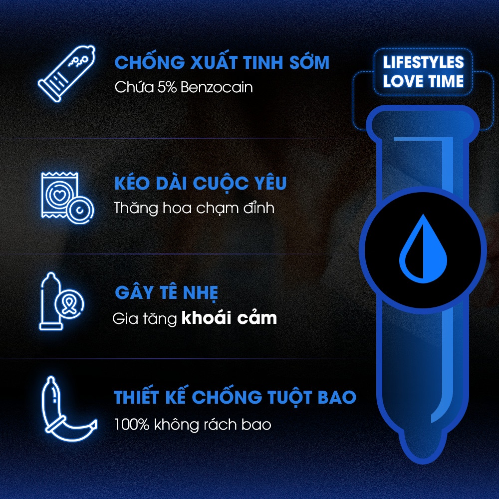 Bộ 4 Bao Cao Su Kéo Dài Thời Gian Thiết Kế Mỏng Nhẹ LifeStyles Love Time Ôm Sát 100% Không Rách Bao - Hộp 3 bao