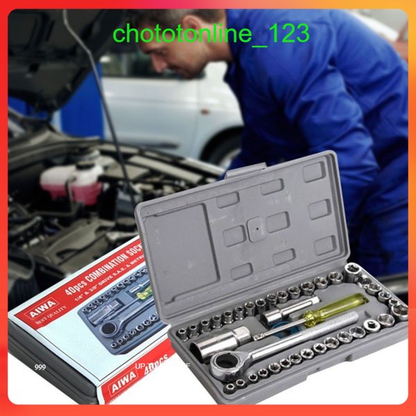 Bộ Đồ Nghề 40 Món Thiết Bị - AIWA Bộ Dụng Cụ Sửa Chữa Ô Tô Và Xe Máy Gồm 39 Dụng Cụ Và 1 Hộp Đựng Tiện Lợi