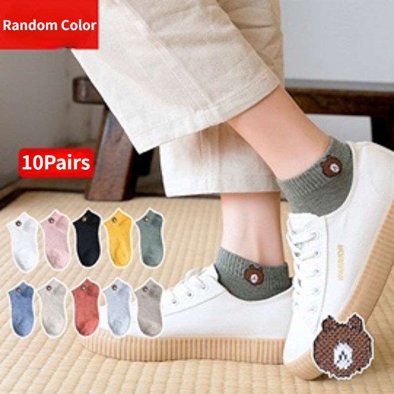 Set 10 Đôi Vớ Cotton Ngắn Họa Tiết Hoạt Hình Dễ Thương Cho Nữ