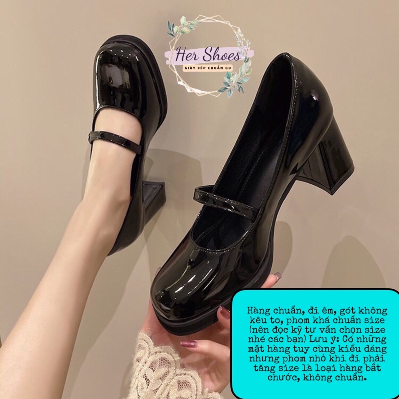 Giày cao gót Mary Jane (có sẵn 34-40) hàng loại 1 gót 7phân - Giày cao gót nữ đế vuông da bóng 7cm