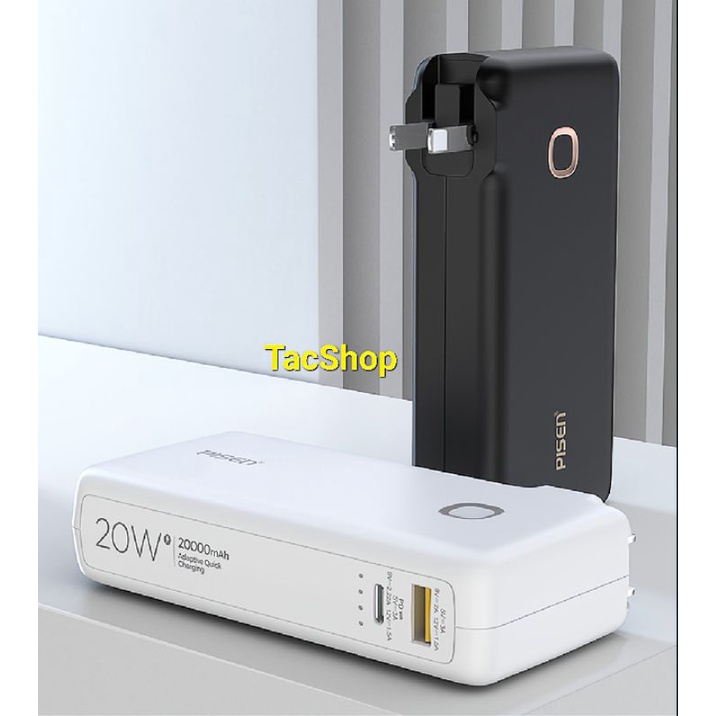 Pin sạc dự phòng Pisen 2 trong 1 TS-D307 dung lượng 20000mah hỗ trợ sạc nhanh PD 20W Chính Hãng