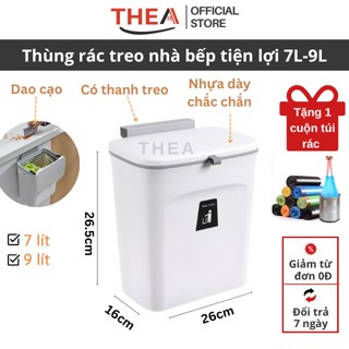 Thùng rác nhựa treo tủ nhà bếp thông minh có nắp đậy [Tặng miếng dán + cuộn túi rác] dung tích 7L-9L  - THEA