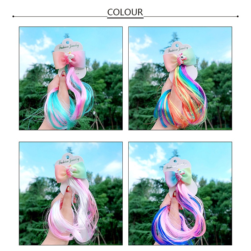 Kẹp Tóc Hình Kỳ Lân Thắt Nơ Nhiều Màu Dễ Thương Cho Bé Gái