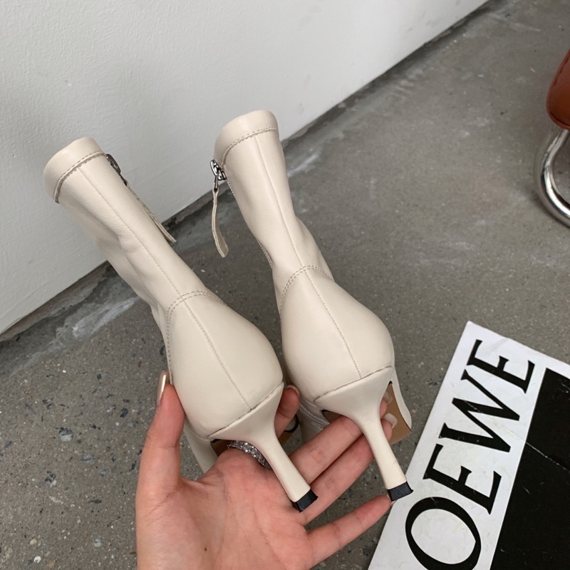 Boots cổ thấp da lì mũi nhọn gót cao 7cm màu sắc Trendy