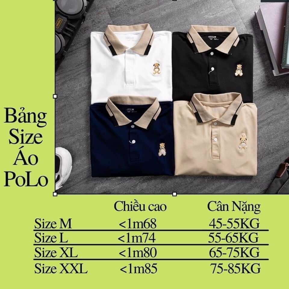 Áo polo nam phối cổ tay thêu gấu siêu sang